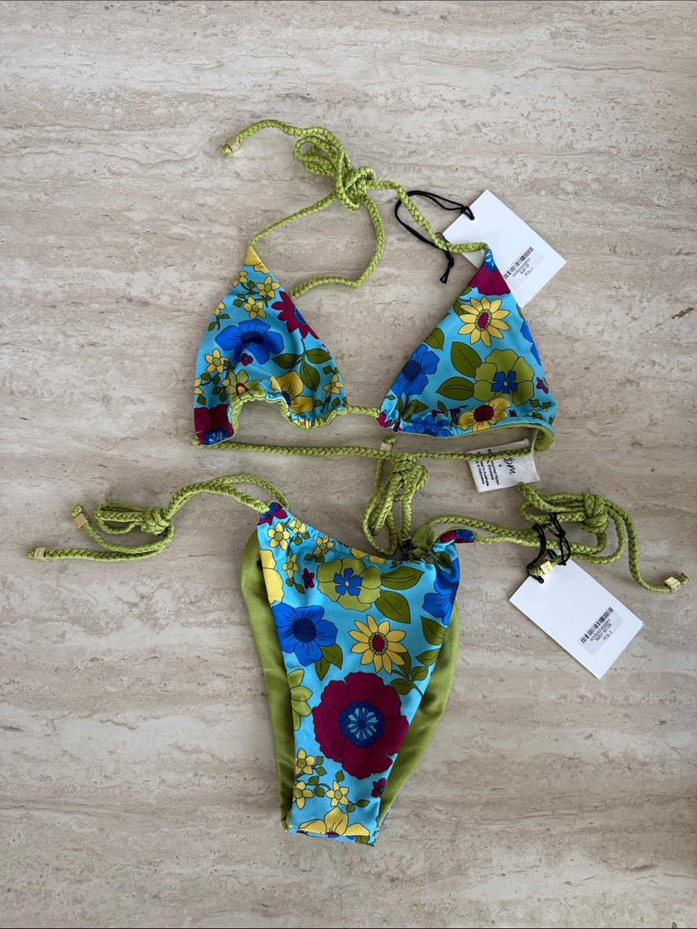 VDM Floral Triangle Bikini Top and Tie-Side Bottom - Green Floral
